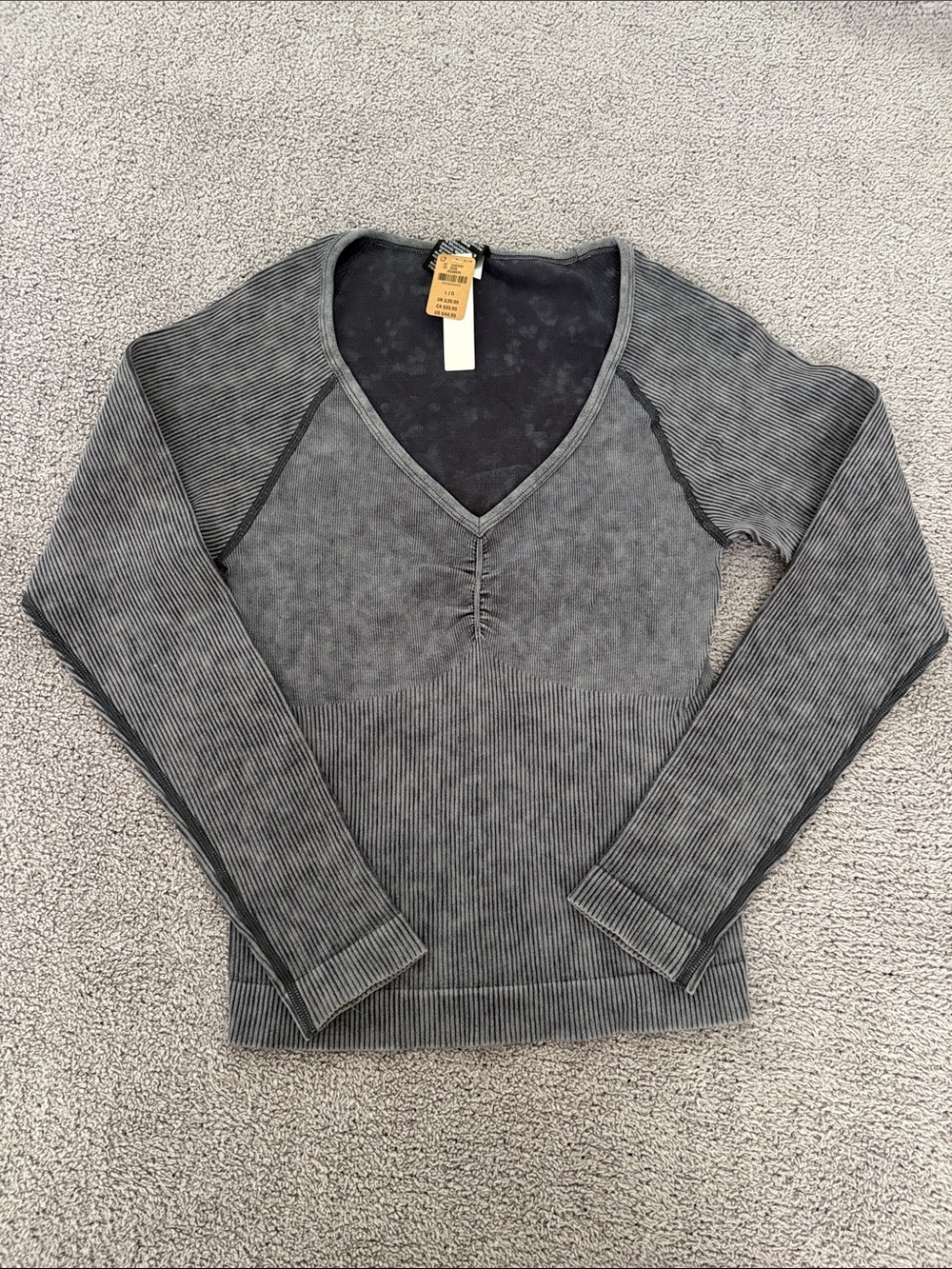 PINK Victoria's Secret Washed Gray V-Neck Long Sleeve Top